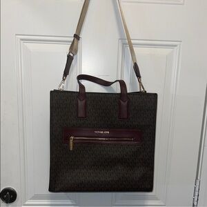 Michael Kors Dark Brown and Burgundy Luggage Tote 👜
